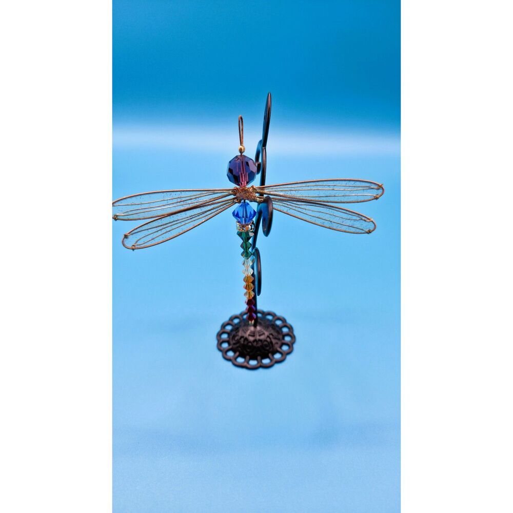 7 Chakra Swarovski Crystal Dragonfly Pendant Rainbow Suncatcher Gold Tone 3.5" - Picture 10 of 16